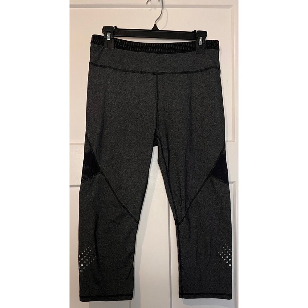 Kyodan Womens Capri Pants Gray High Rise Yoga Reflective Dots MEDIUM Workout